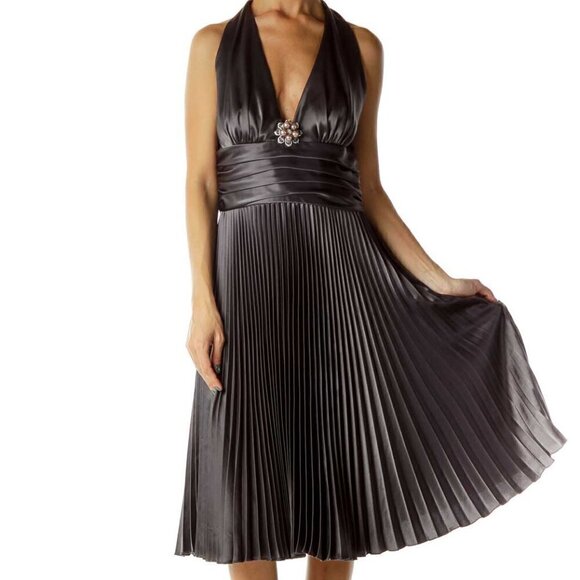 ABS Allen Schwartz Dresses & Skirts - ABS by Allen Schwartz Gray Pleated Satin Halter Evening Dress